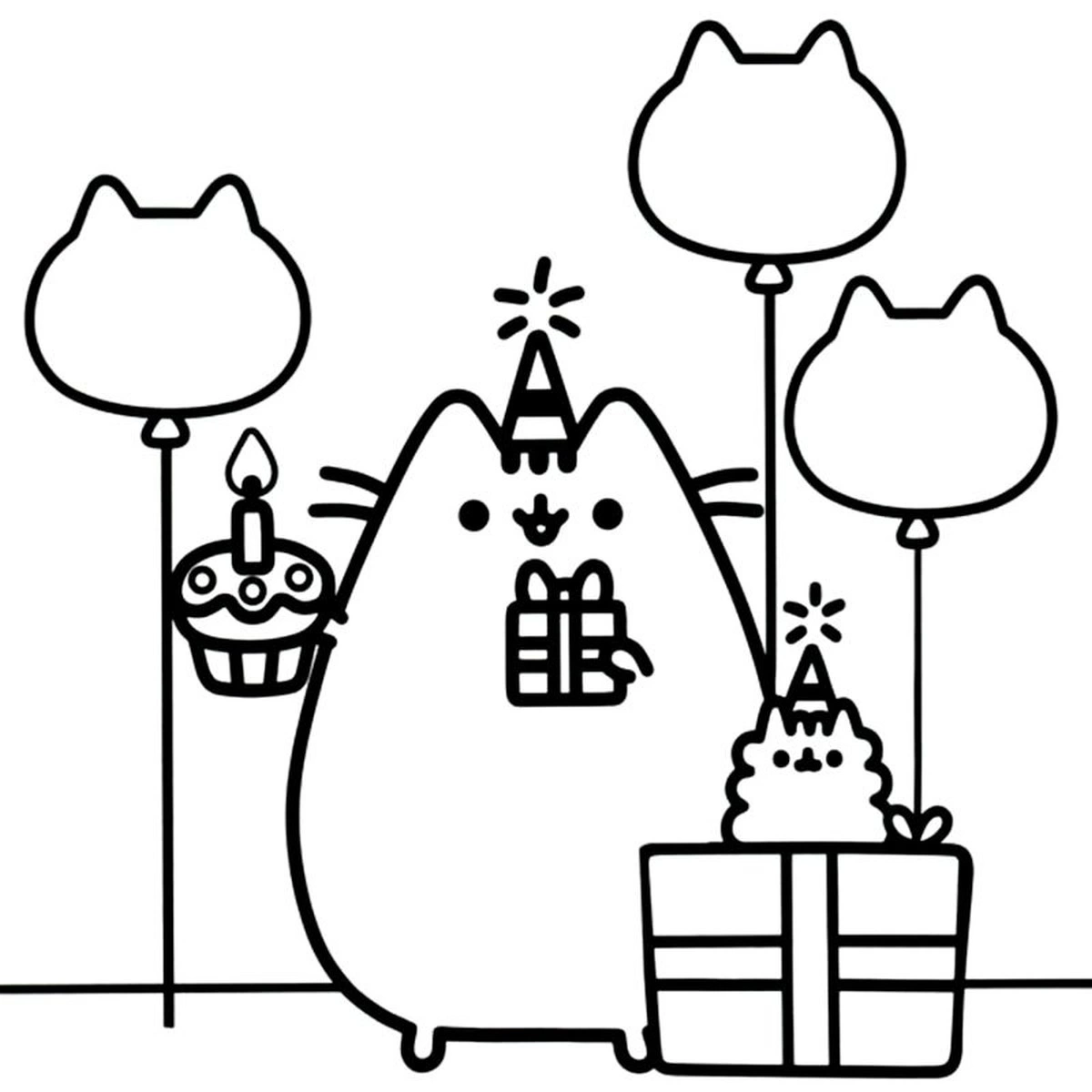 Kolorowanka Pusheen przyjęcie urodzinowe